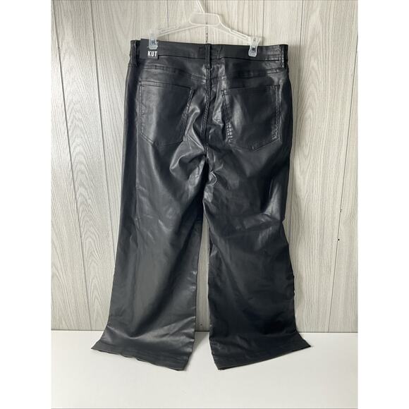 Women's 12 KUT From The Kloth Meg Ab Fab High Rise Wide Leg Black Coated Pants - Picture 4 of 15